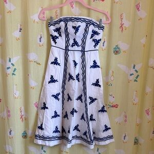 Anthropologie Strapless White and Blue Dress